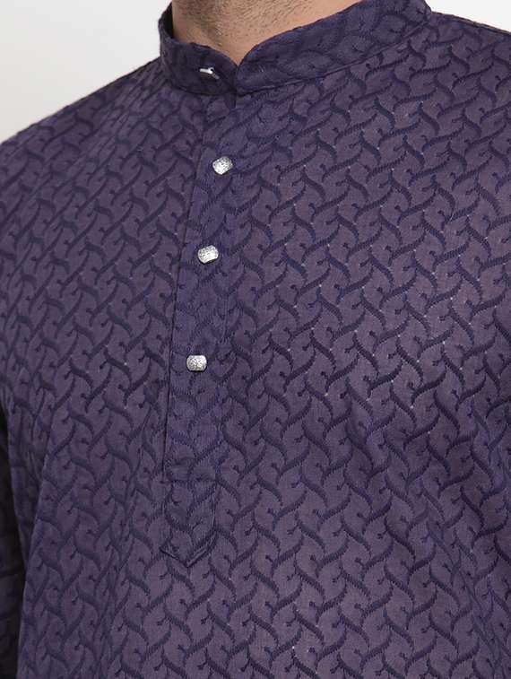 men embroidered mandarin neck long kurta - 19608014 -  Standard Image - 4
