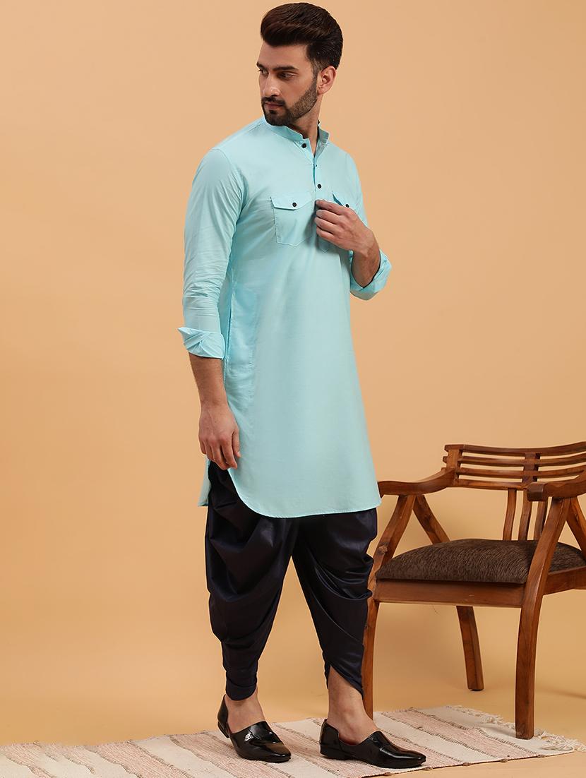 men solids mandarin neck pathani kurta - 19608182 - Standard Image - 1