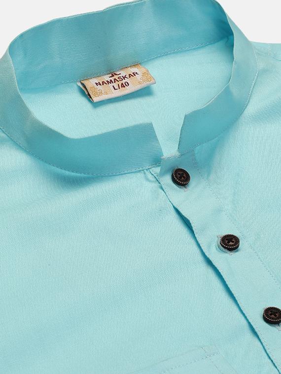 men solids mandarin neck pathani kurta - 19608182 - Standard Image - 4