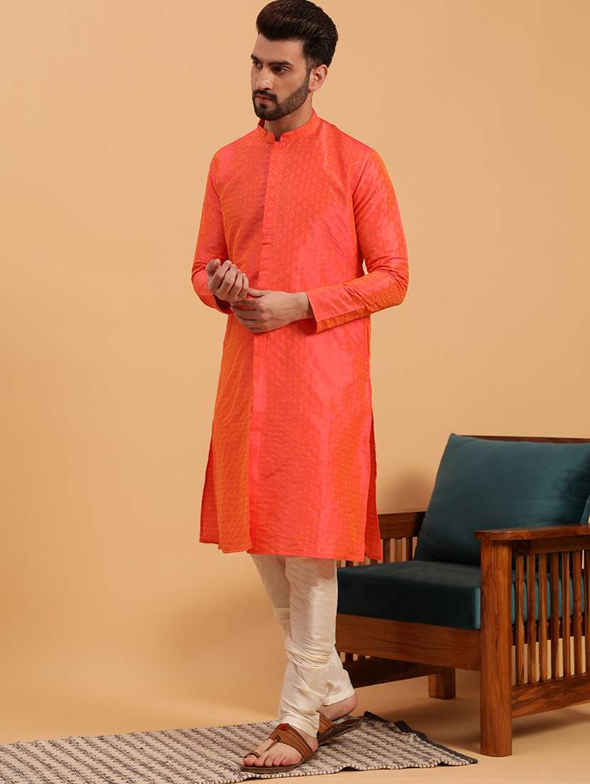 men self design mandarin neck long kurta - 19608199 -  Standard Image - 1