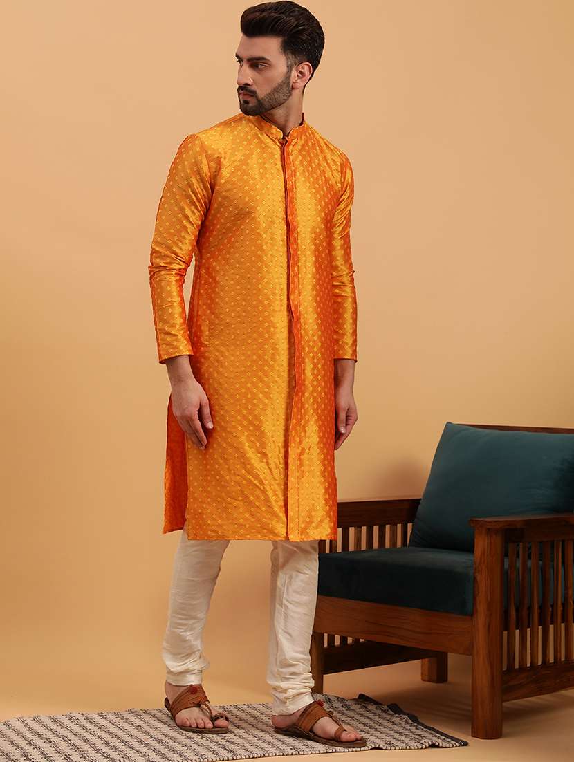 men self design mandarin neck long kurta - 19608200 -  Standard Image - 1