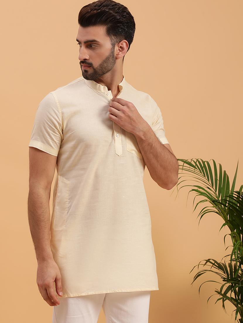 mandarin collar cotton short kurta - 19608207 - Standard Image - 1
