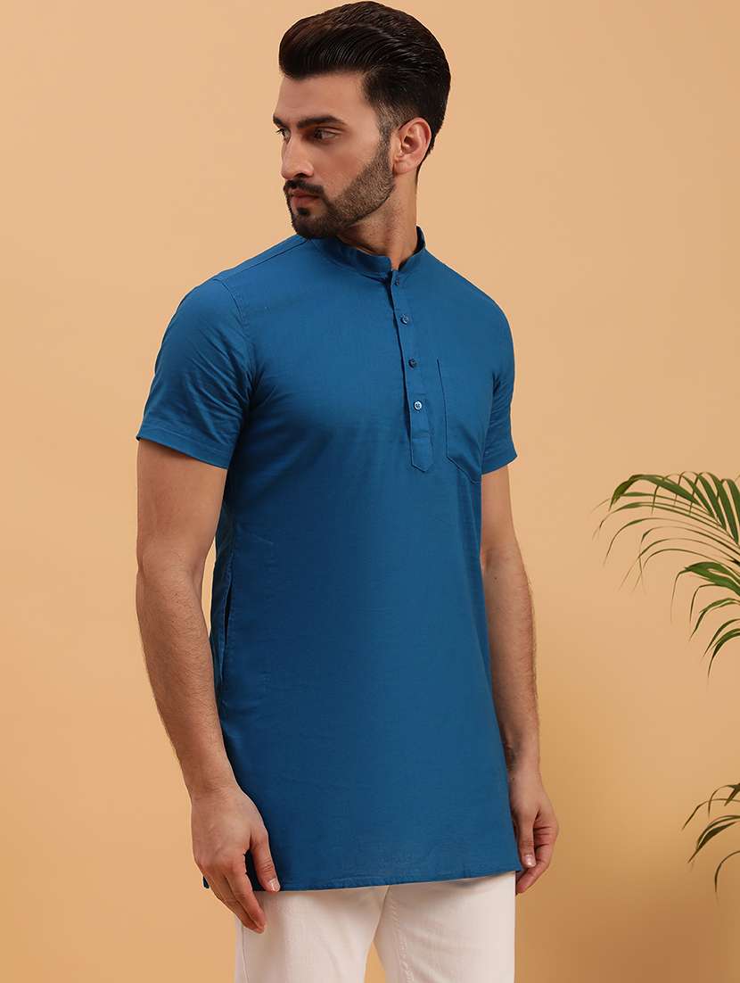 mandarin collar cotton short kurta - 19608213 -  Standard Image - 1