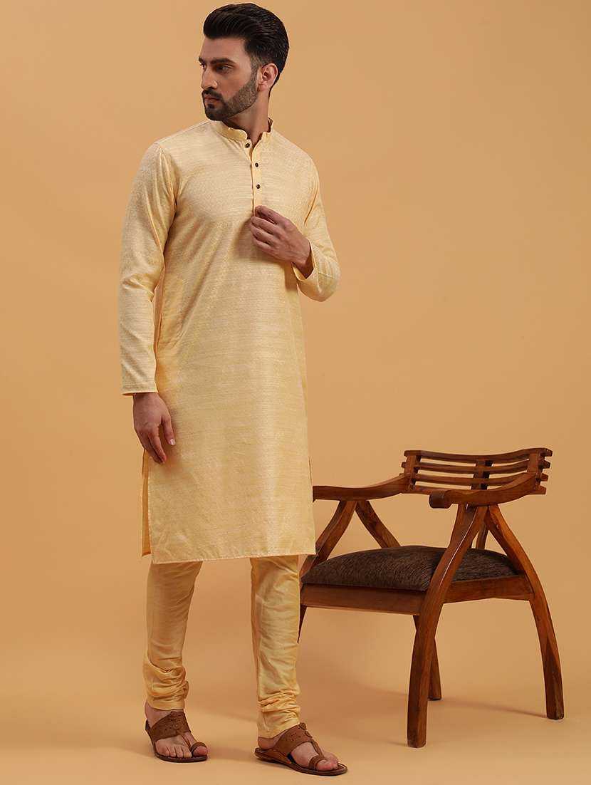 men self design mandarin neck long kurta - 19608215 - Standard Image - 1
