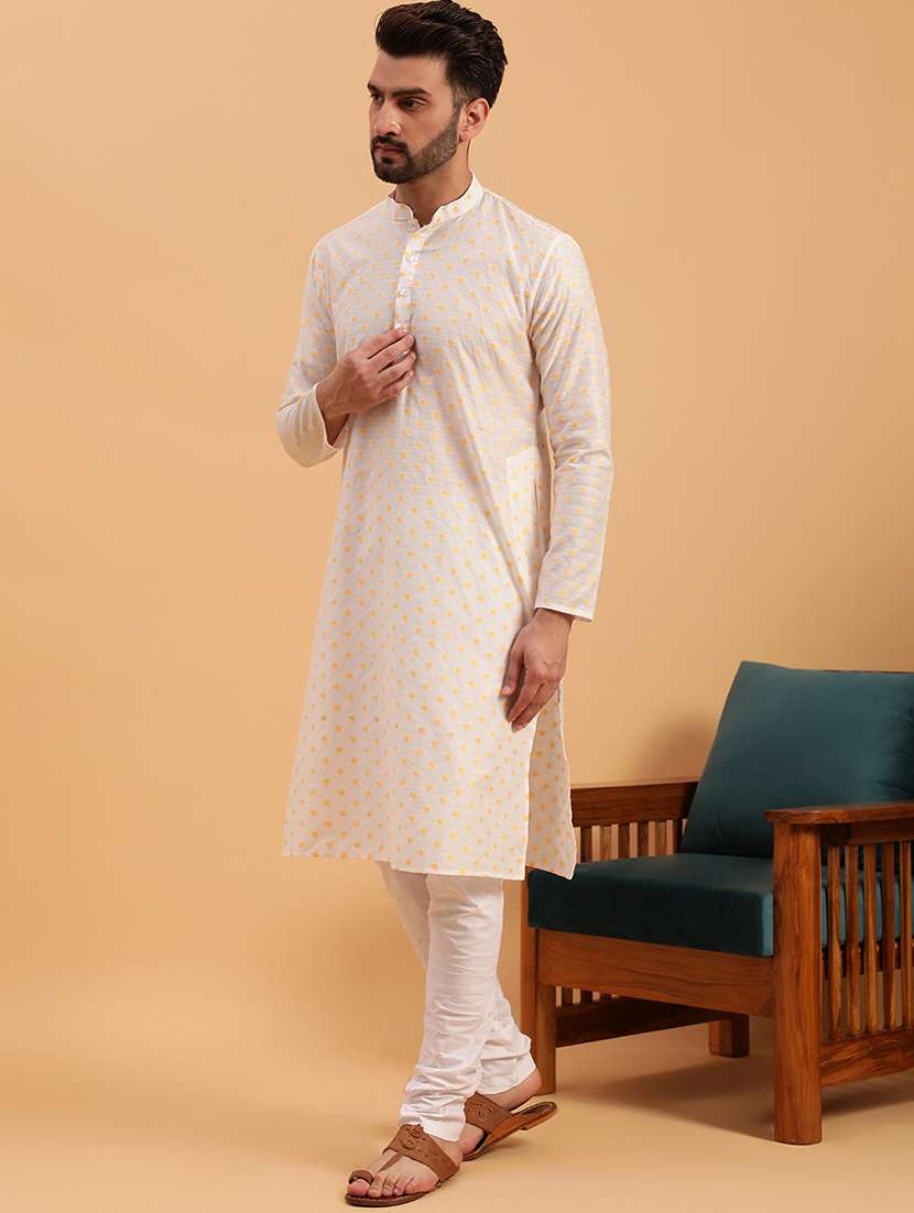 men self design mandarin neck long kurta - 19608223 - Standard Image - 1