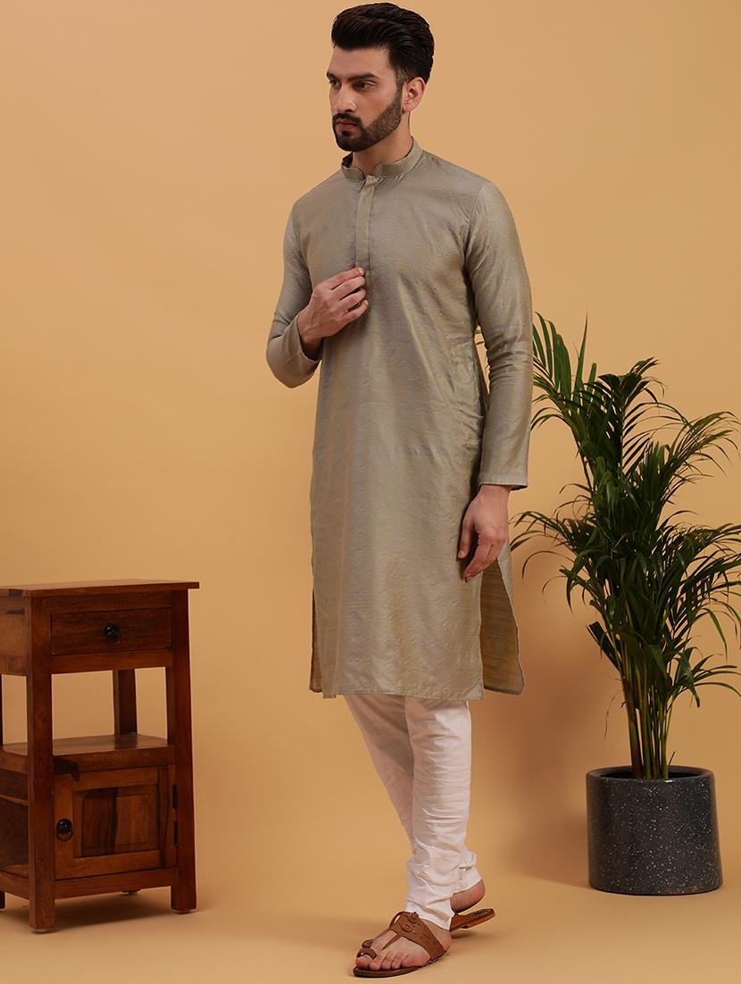 men self design mandarin neck long kurta - 19608231 - Standard Image - 1