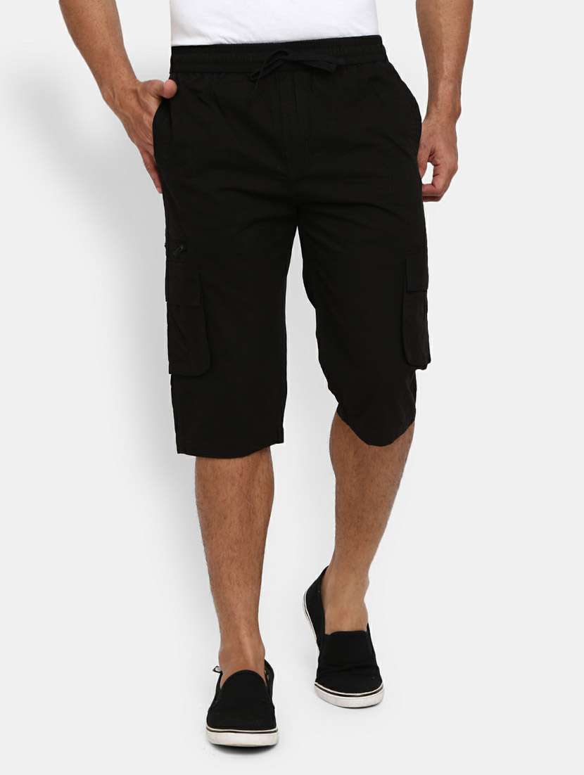 men solid cotton cargo three-fourth