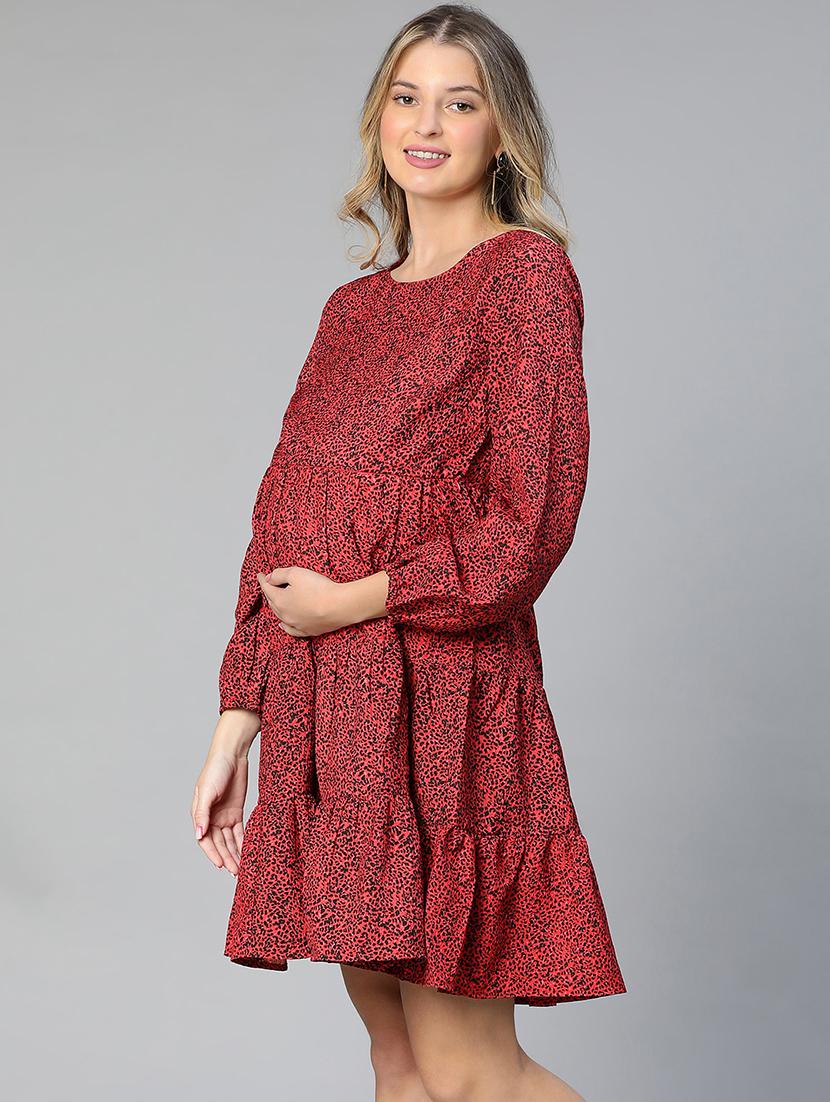 red animal printed maternity wear dress - 19608757 - Standard Image - 1