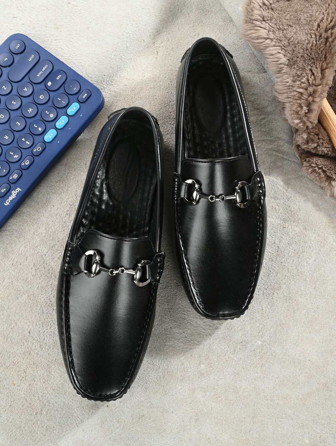 black pu slip on loafers