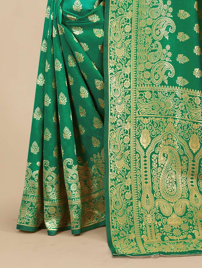 green jacquard banarasi saree with blouse - 19608913 - Standard Image - 4
