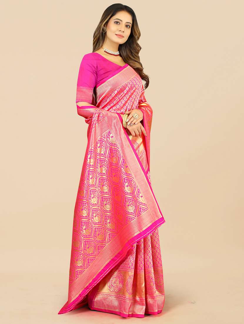 pink jacquard banarasi saree with blouse - 19608921 -  Standard Image - 1