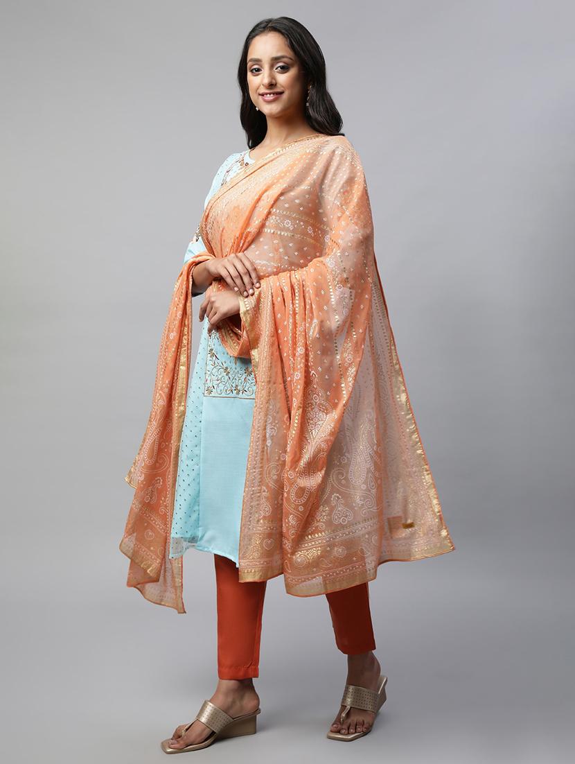 orange polyester dupatta - 19608953 - Standard Image - 1