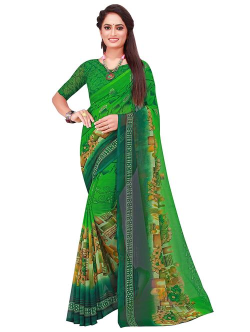 women's floral green colored saree with blouse - 19613736 -  Standard Image - 0
