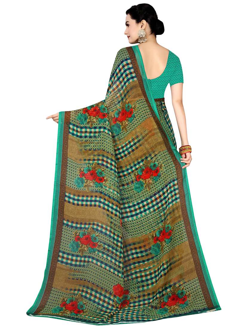 women's checks multi colored saree with blouse - 19613942 -  Standard Image - 1