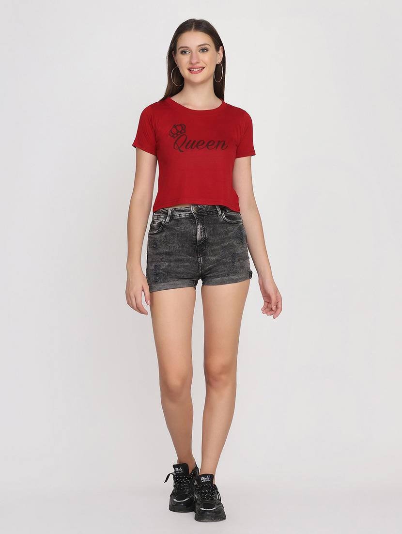women's front print round neck t-shirt - 19614211 - Standard Image - 4