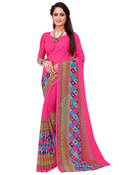 women's printed pink colored saree with blouse - 19614232 -  Standard Image - 0
