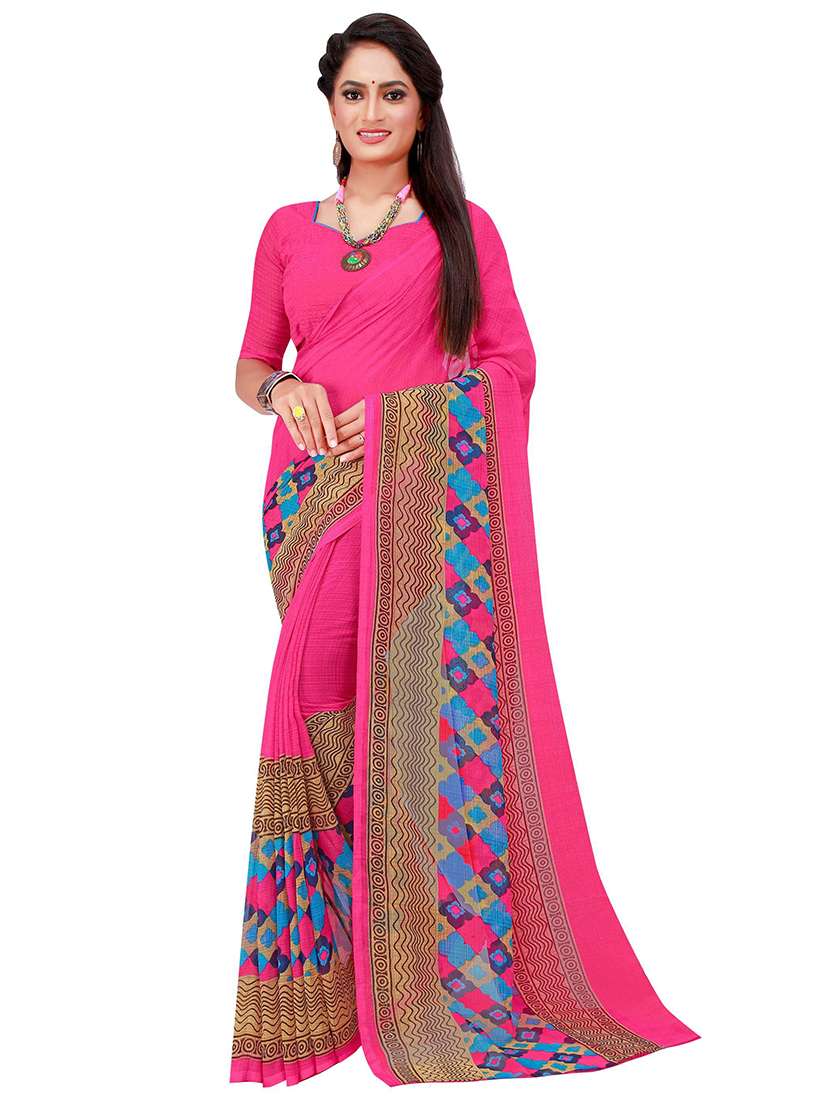 women's printed pink colored saree with blouse - 19614232 -  Zoom Image - 0
