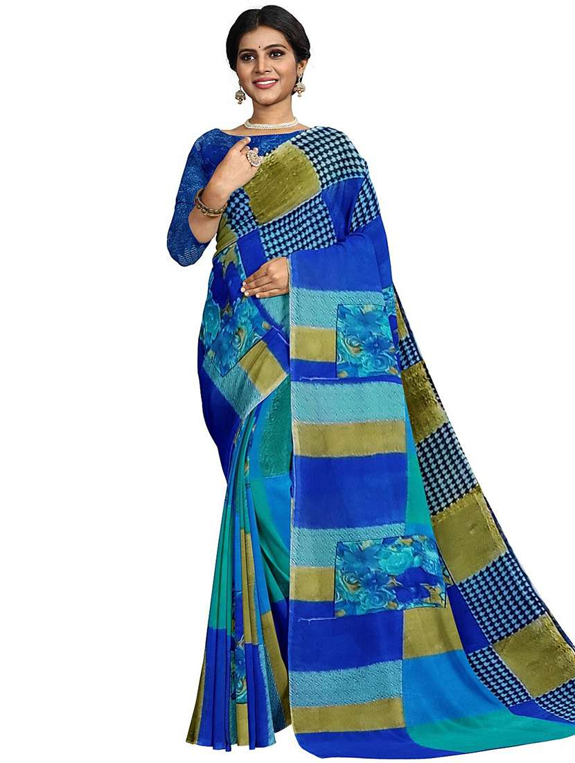 women's checks multi colored saree with blouse