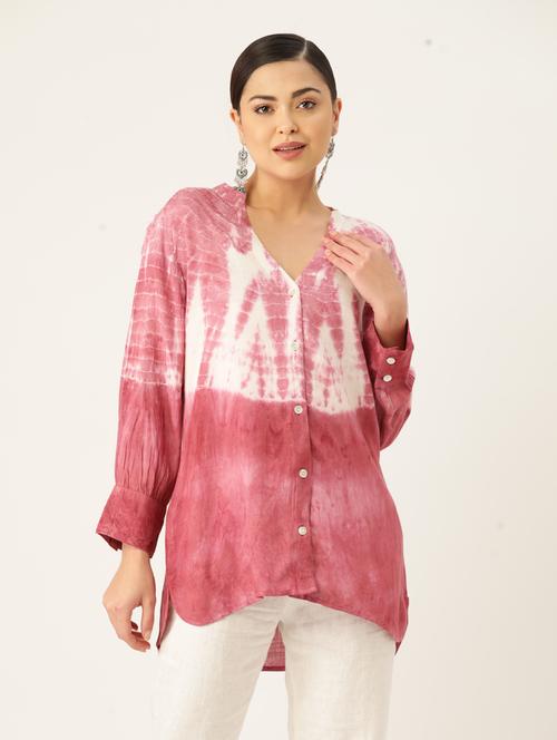 v-neck tie & dye regular shirt - 19615057 - Standard Image - 0