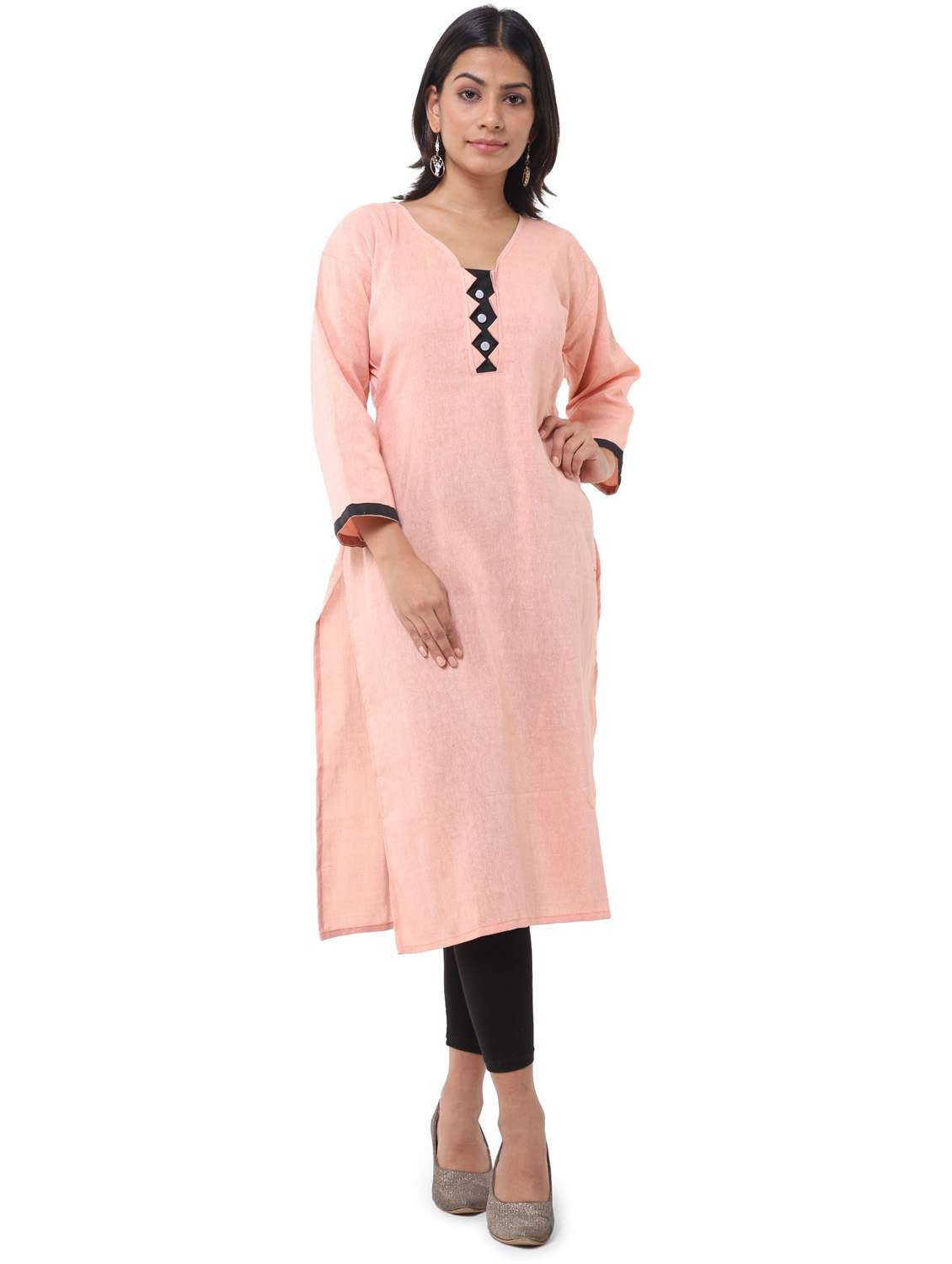 pink solid straight kurta