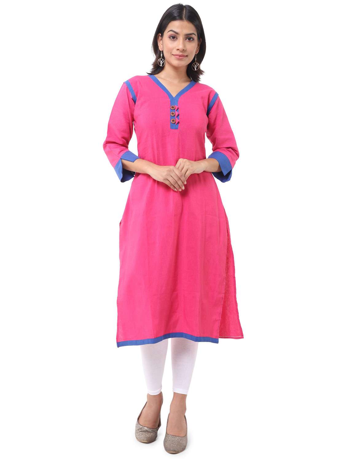 pink solid straight kurta