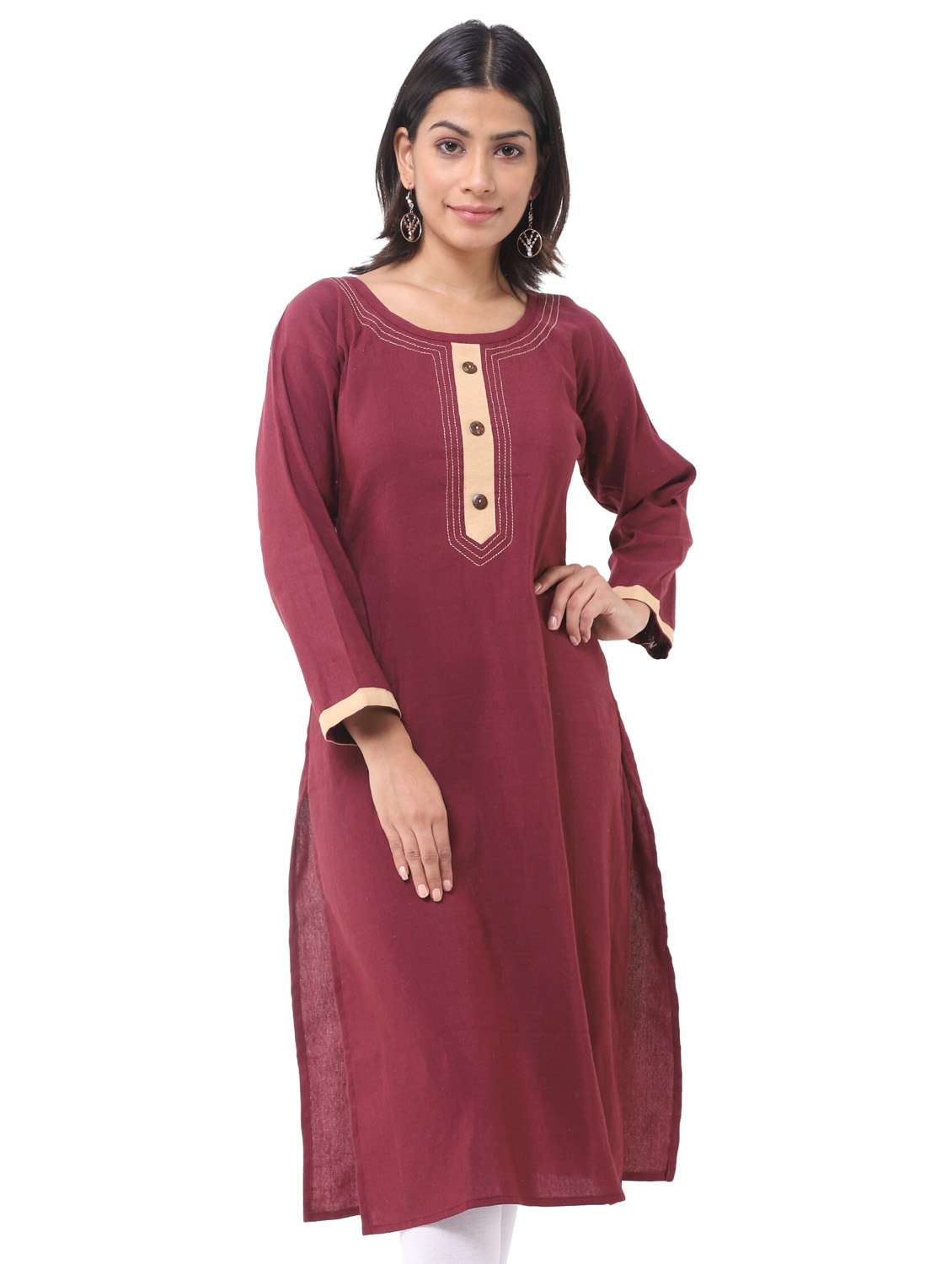 maroon cotton blend aline kurta