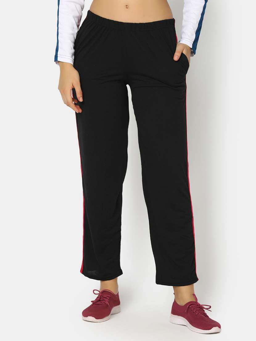 black mid rise solid track pant