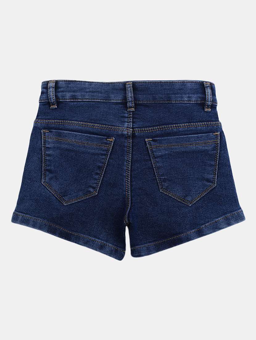 blue denim solid shorts  - 19616106 -  Standard Image - 1