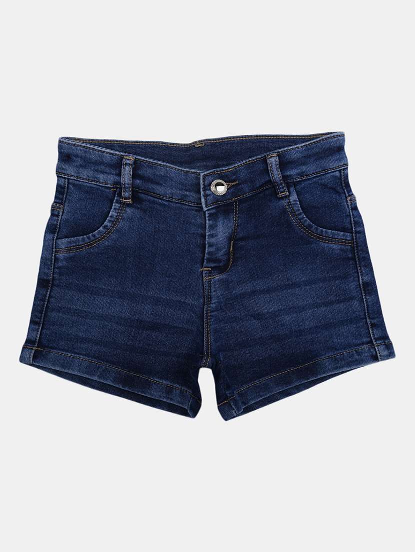 blue denim solid shorts  - 19616106 -  Standard Image - 1