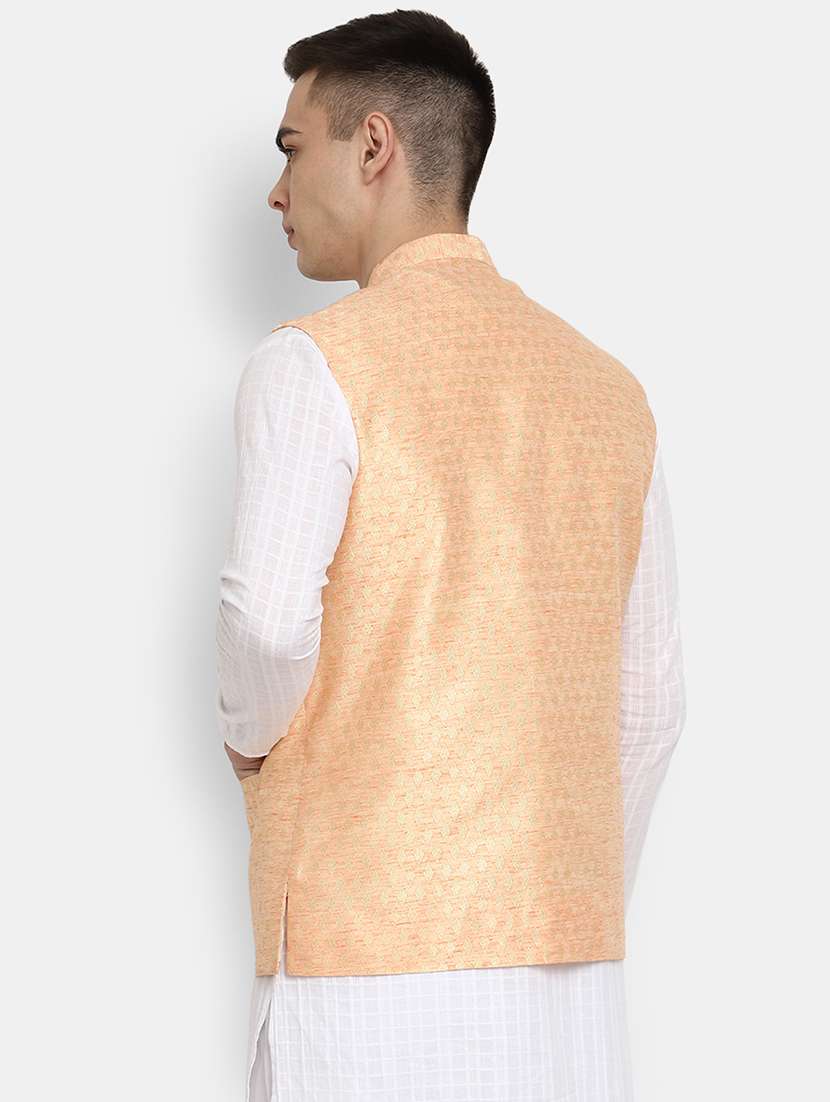 orange self design nehru jacket - 19616268 -  Standard Image - 1