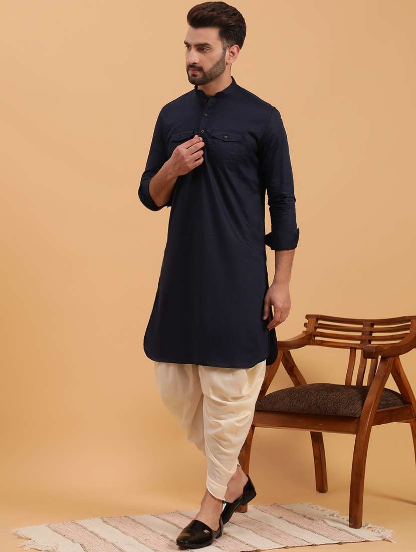 men solid dhoti kurta ethnic wear set - 19616358 - Standard Image - 1