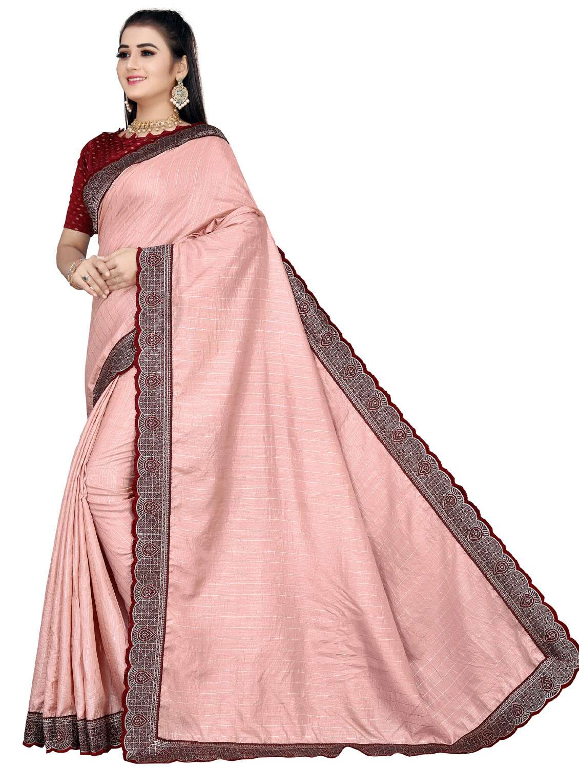 solid bordered saree with blouse - 19616360 - Standard Image - 1