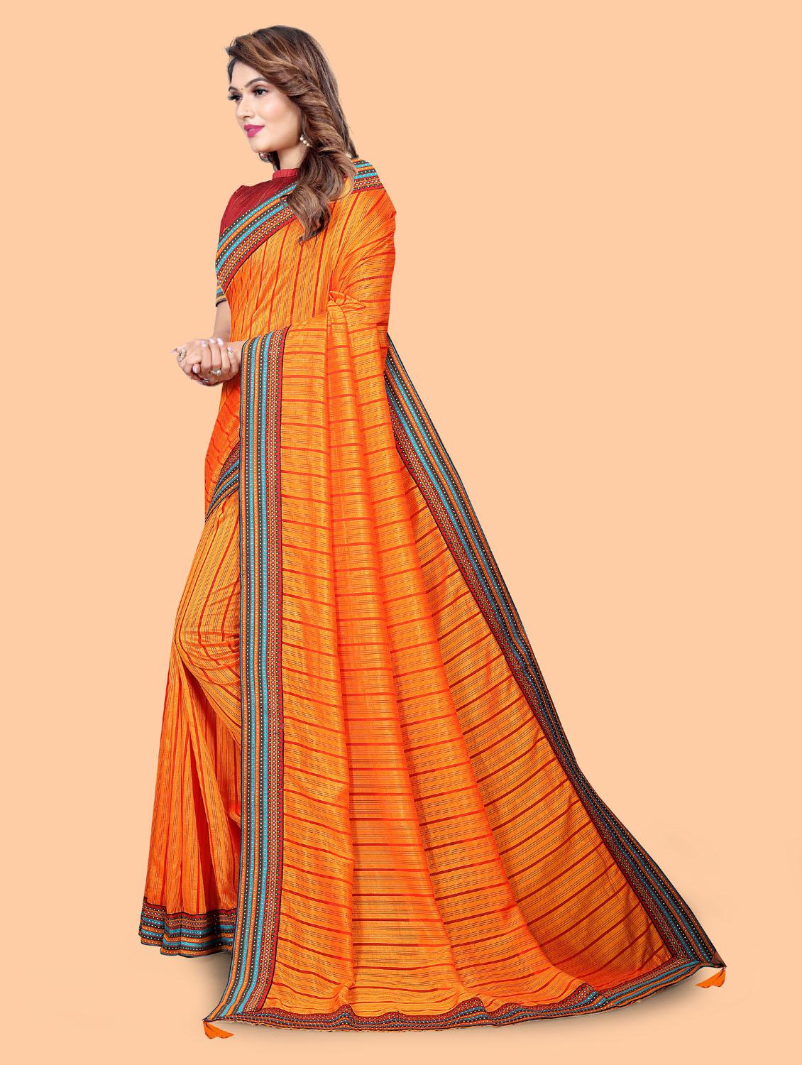 striped bordered saree with blouse - 19616367 - Standard Image - 1