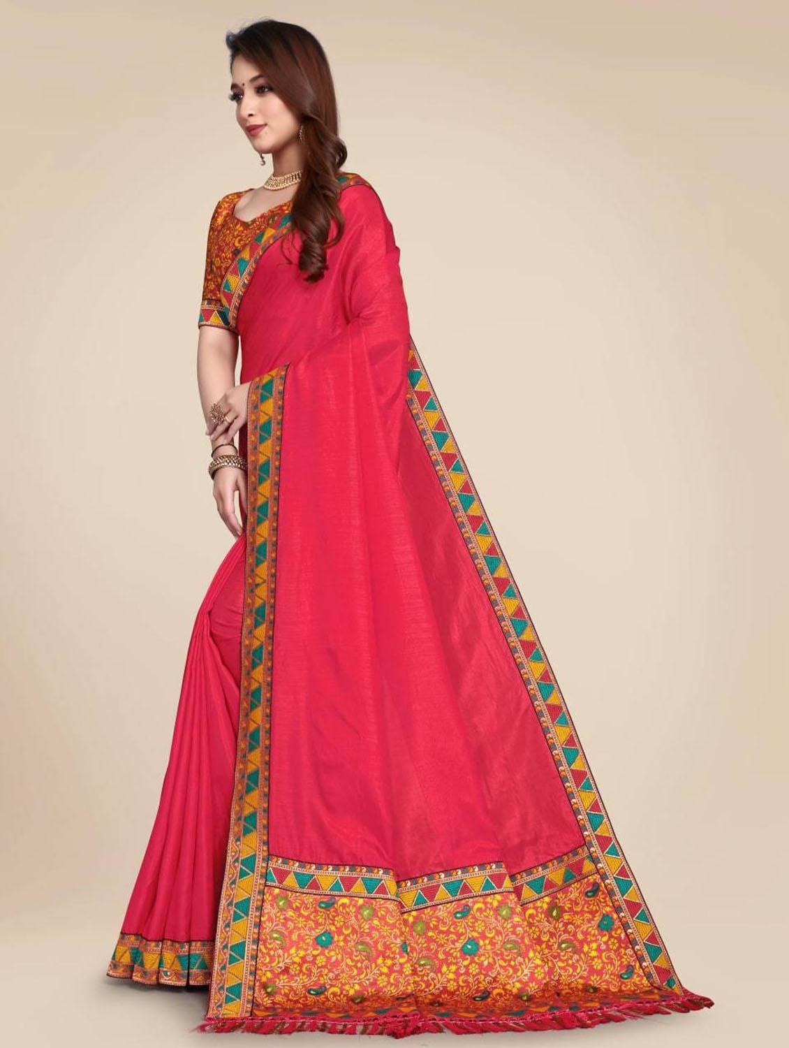 solid bordered saree with blouse - 19616411 -  Standard Image - 1
