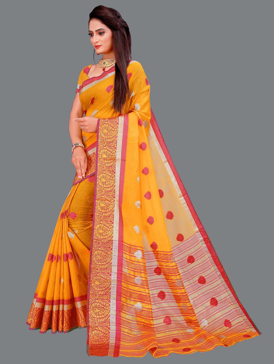 women's self design orange colored saree with blouse - 19616447 -  Standard Image - 1