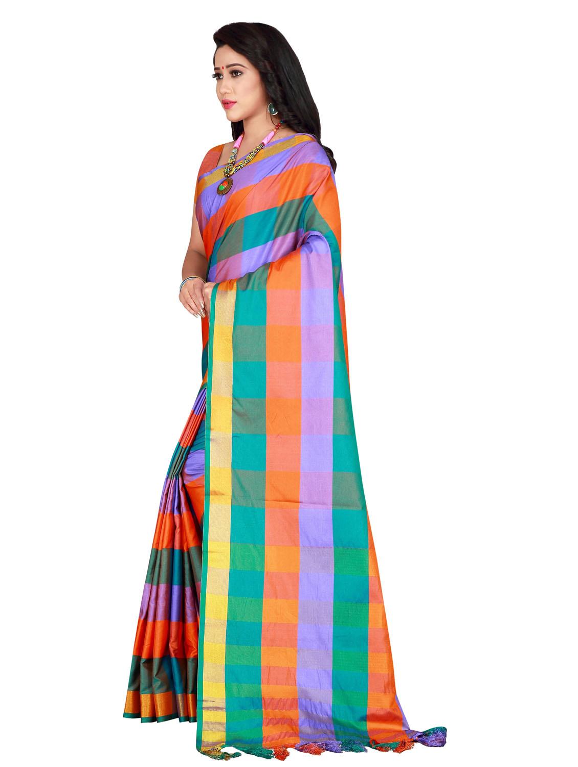 checked printed saree - 19616471 - Standard Image - 1
