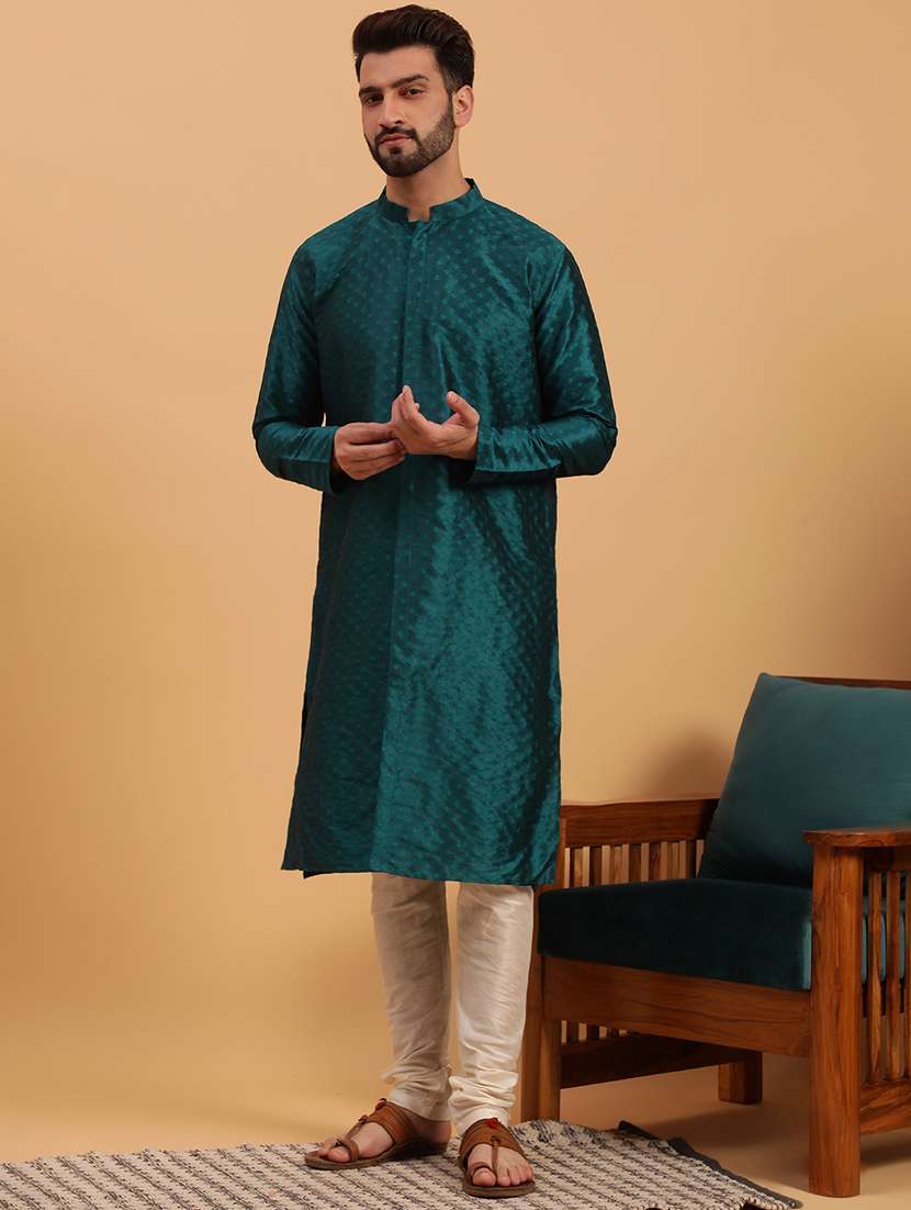 men self design kurta churidar ethnic wear set