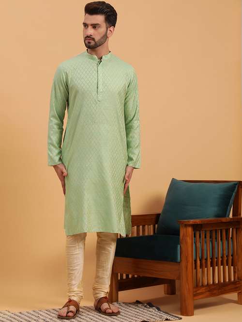 men self design kurta churidar ethnic wear set - 19616512 - Standard Image - 0