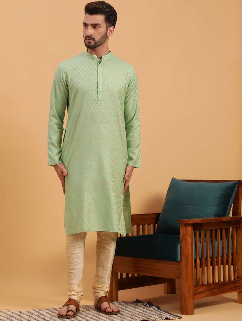 men self design kurta churidar ethnic wear set - 19616512 - Zoom Image - 0