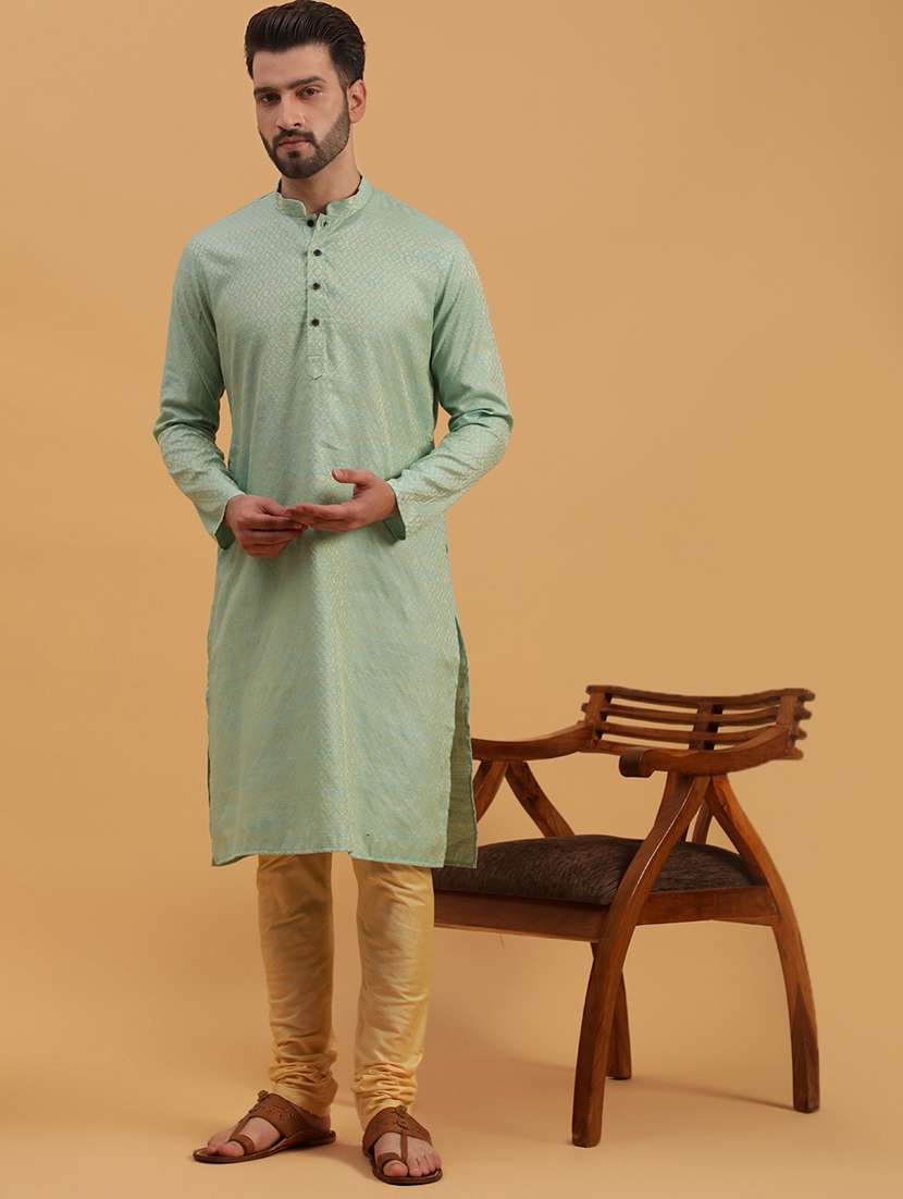 men self design kurta churidar ethnic wear set