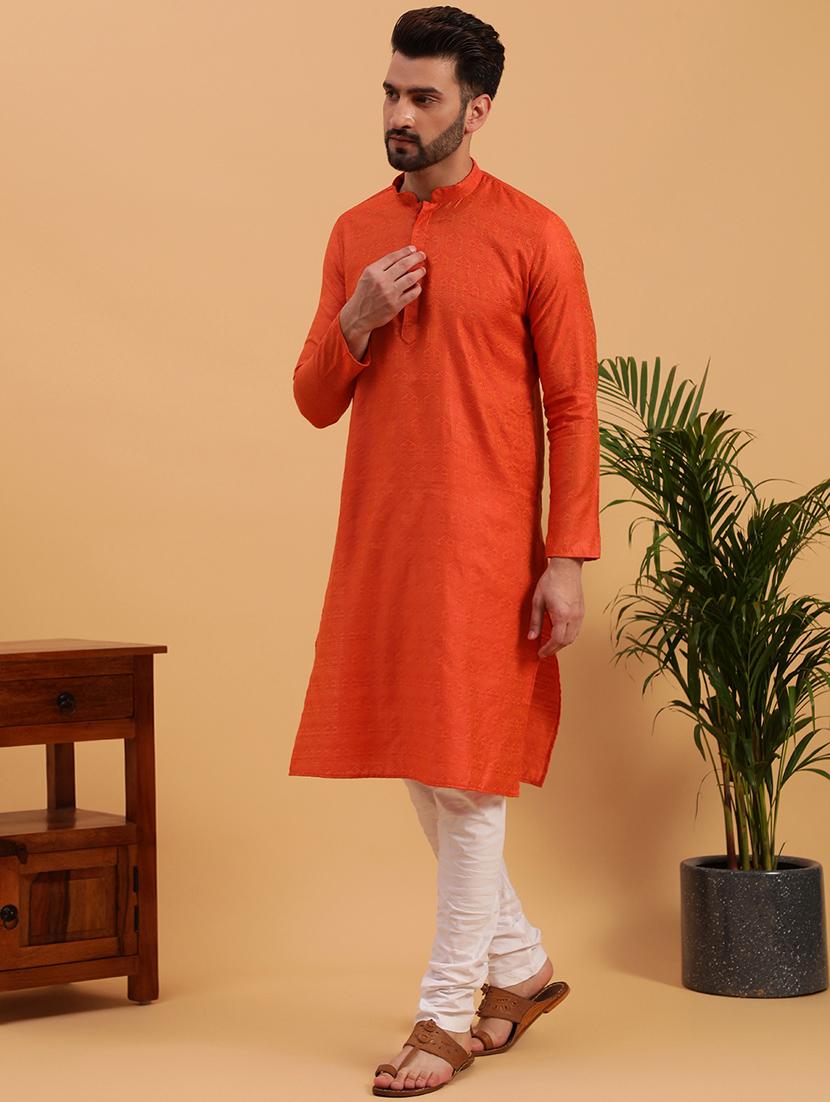 men self design kurta churidar ethnic wear set - 19616529 - Standard Image - 1