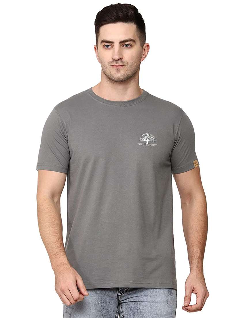 grey crew neck logo print t-shirt