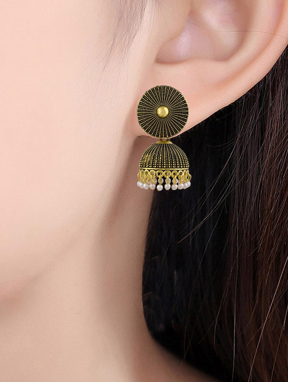 brown brass jhumka earring - 19618285 - Standard Image - 4