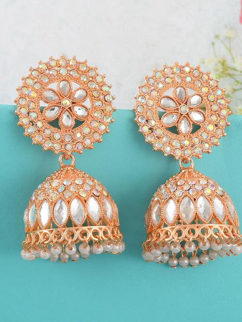 gold brass jhumka earring - 19618286 -  Standard Image - 0