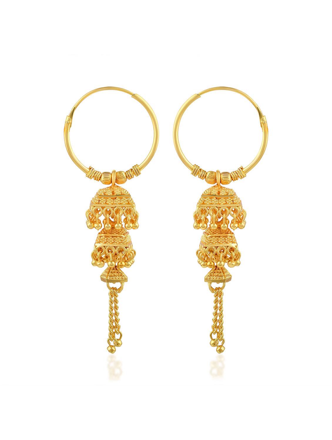 yellow brass jhumka earring - 19618287 -  Standard Image - 1