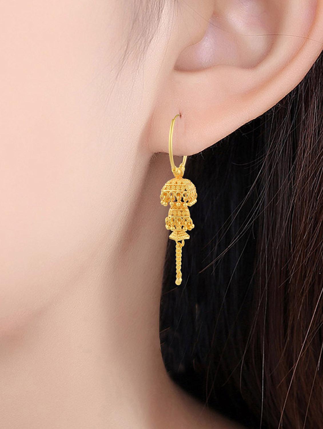 yellow brass jhumka earring - 19618287 - Standard Image - 4