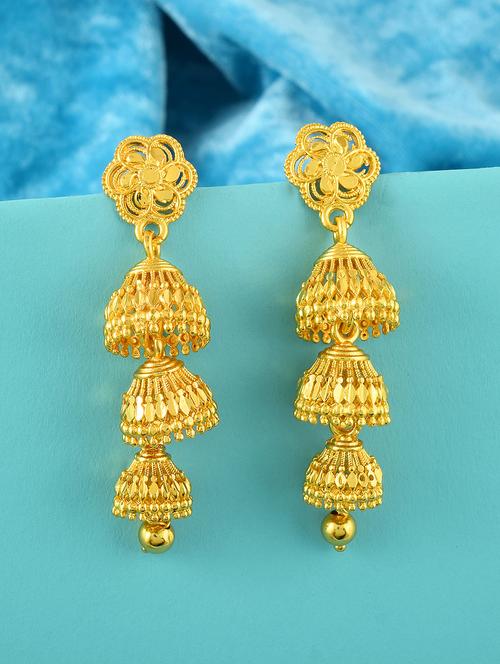 yellow brass jhumka earring - 19618288 -  Standard Image - 0