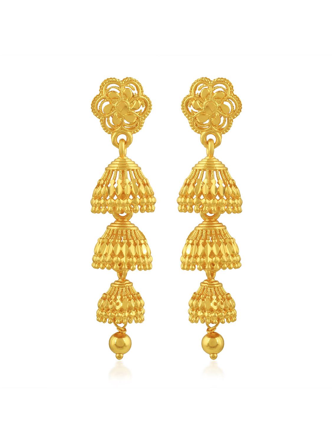 yellow brass jhumka earring - 19618288 -  Standard Image - 1