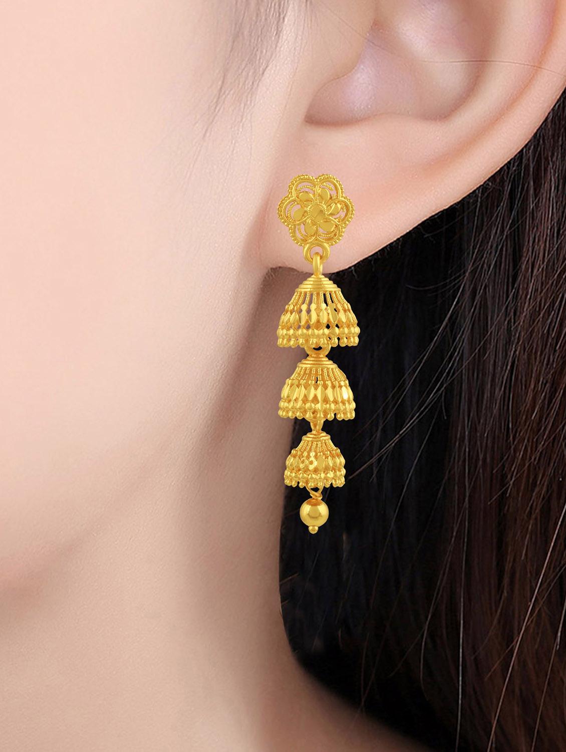 yellow brass jhumka earring - 19618288 - Standard Image - 4
