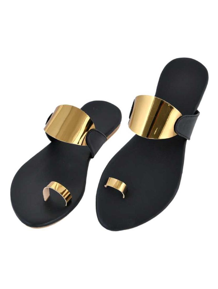 gold synthetic slip on sandals - 19618807 -  Standard Image - 1